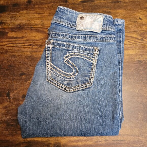 Silver Jeans 28 Suki Low Rise Bootcut Thick Stitch Medium Light Wash Stretch - Picture 3 of 11